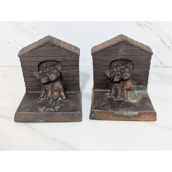 Antique Scotty Dogs Bronze/Copper Pair Patina Bookends EMP Marked - Picture 1 of 9